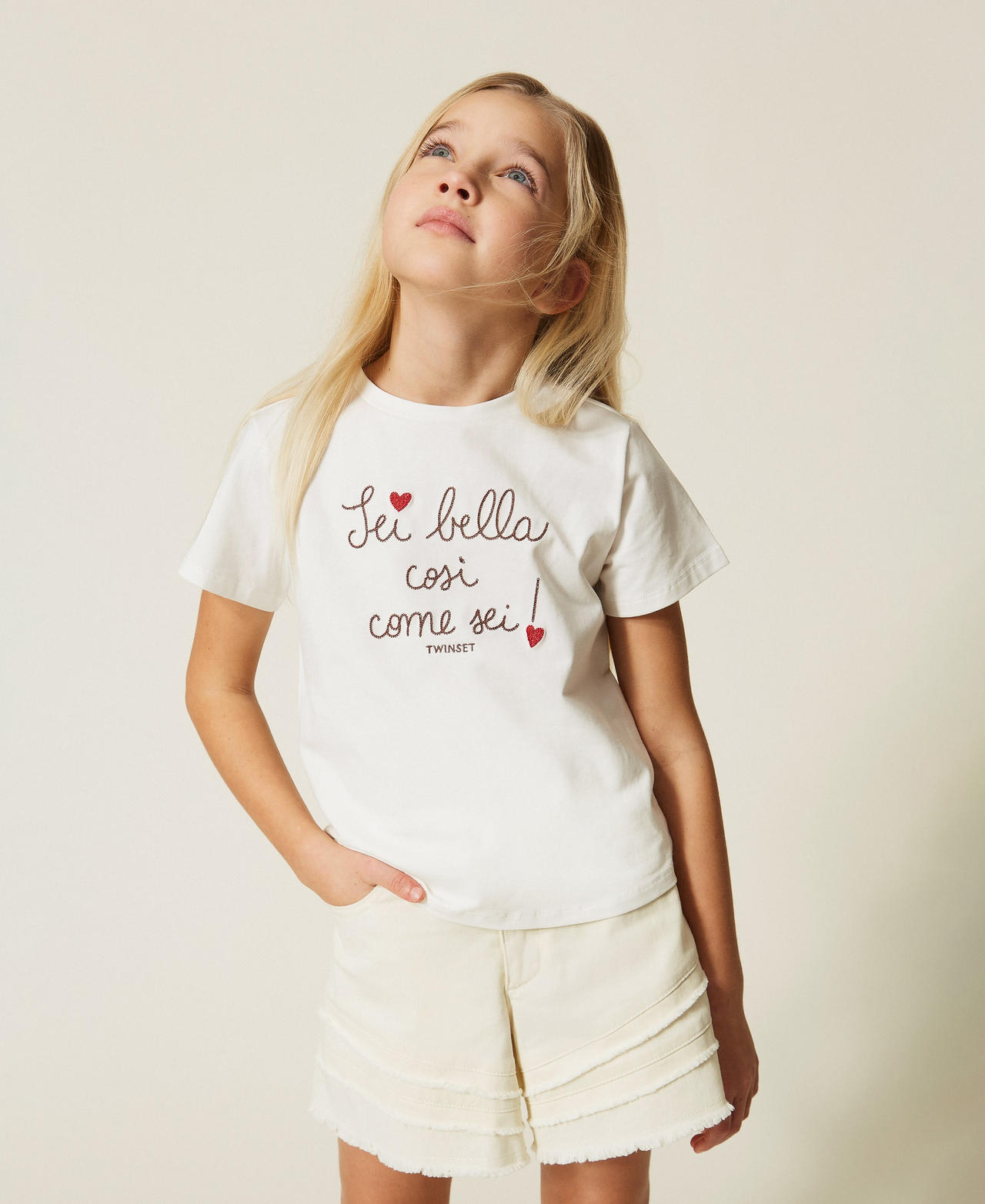 Regular fit T-shirt with embroidery Two-tone Off White/Dark Root Brown Girl 261GJ2251_13378_01