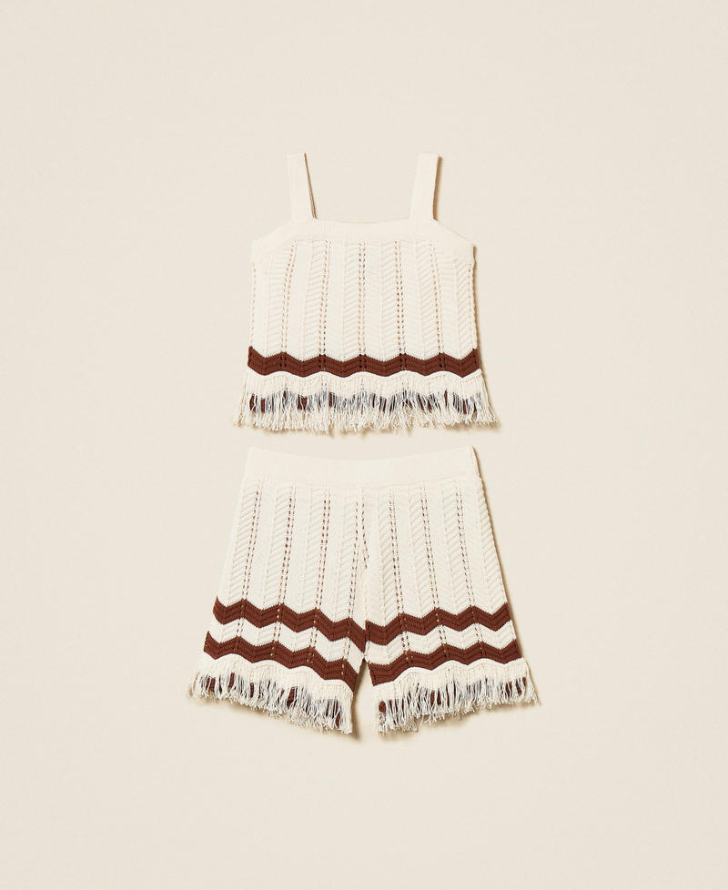Knit top and shorts with zig-zag pattern Two-tone Milk/Dark Root Brown Girl 261GJ3021_13198_S0