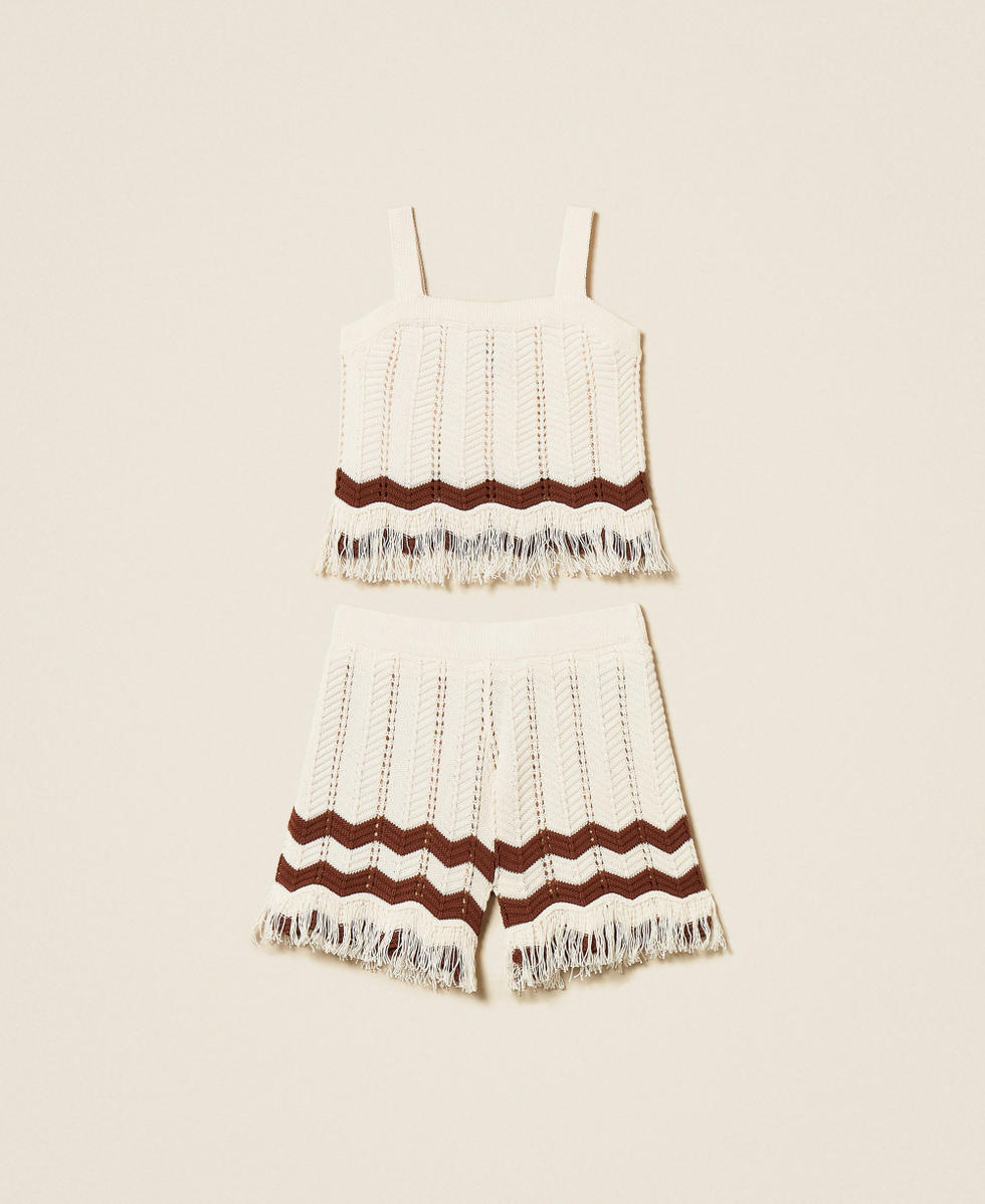 Knit top and shorts with zig-zag pattern Girl, White | TWINSET Milano