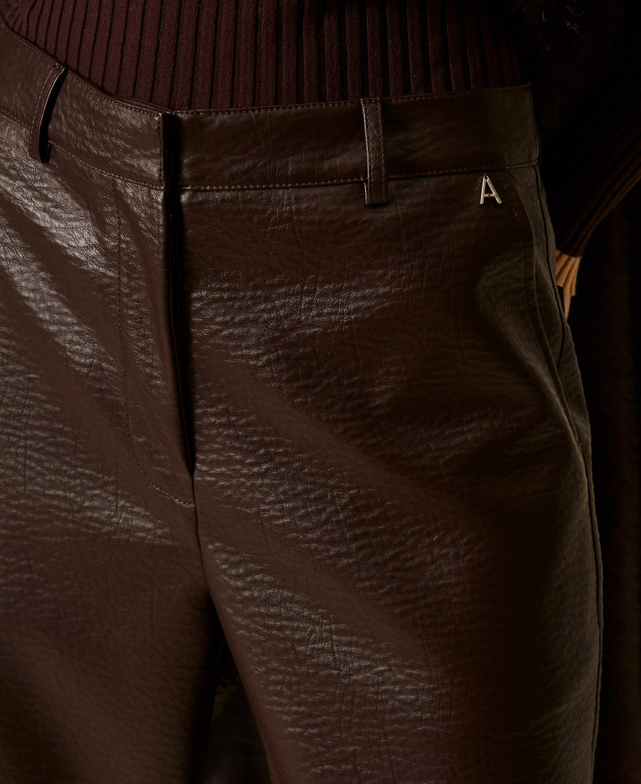 Wide faux leather trousers Chocolate Plum Woman 262AP2292_13655_04