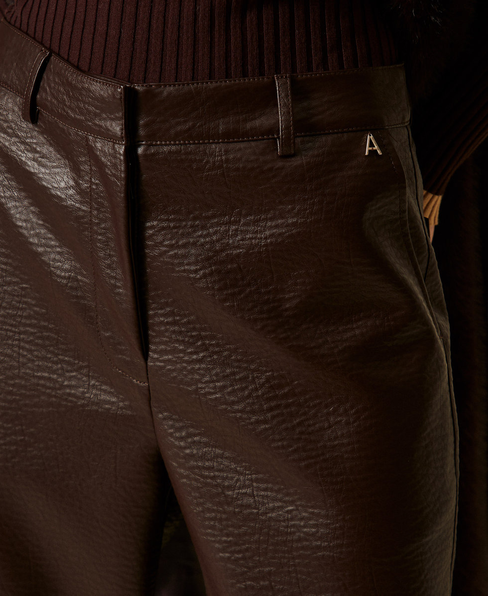 Wide faux leather trousers Chocolate Plum Woman 262AP2292_13655_04