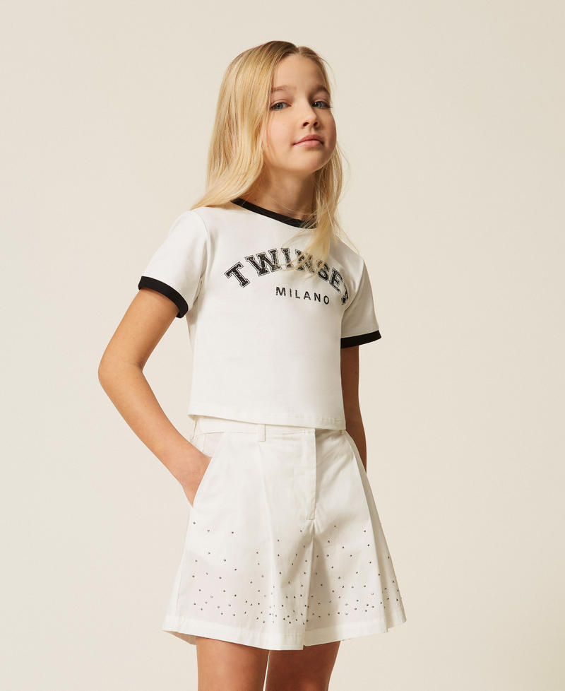 Shorts in popeline con borchie Off White Bambina 261GJ2021_00526_01