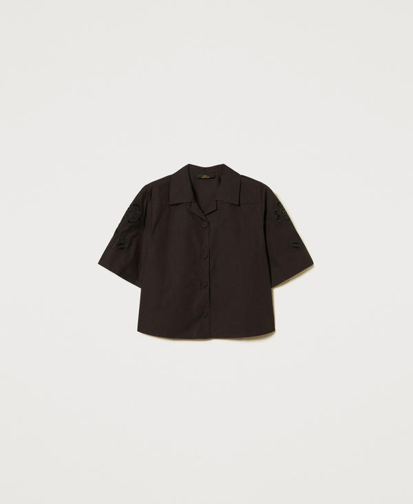 Cropped poplin shirt with embroidery