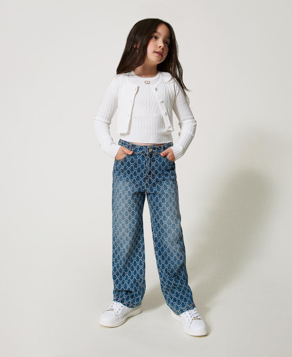 Gerippter Cropped-Cardigan mit Oval T "Ice"-Wei&szlig; M&auml;dchen 251GJ3405_00808_T0