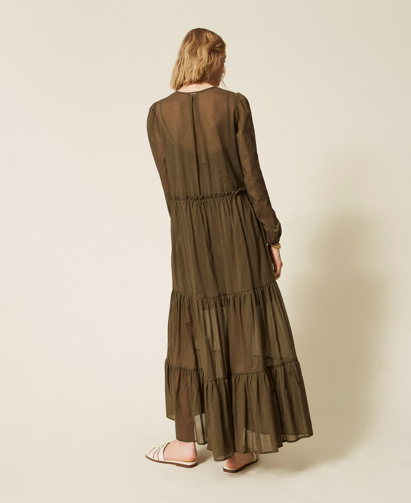 Langes Kleid aus Musselin mit R&uuml;schen Alpengr&uuml;n Frau 261TF2051_00914_03