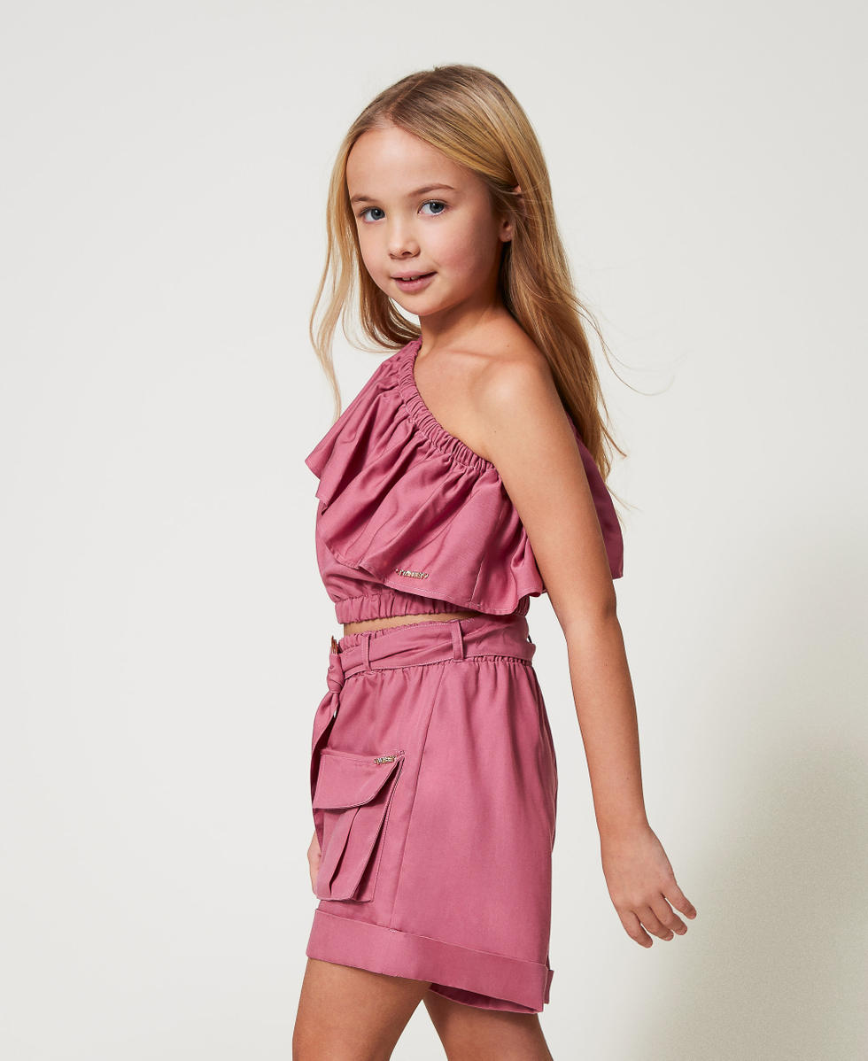 Top asym&eacute;trique avec volant Rose "Flamingo" Fille 251GJ2463_00868_02