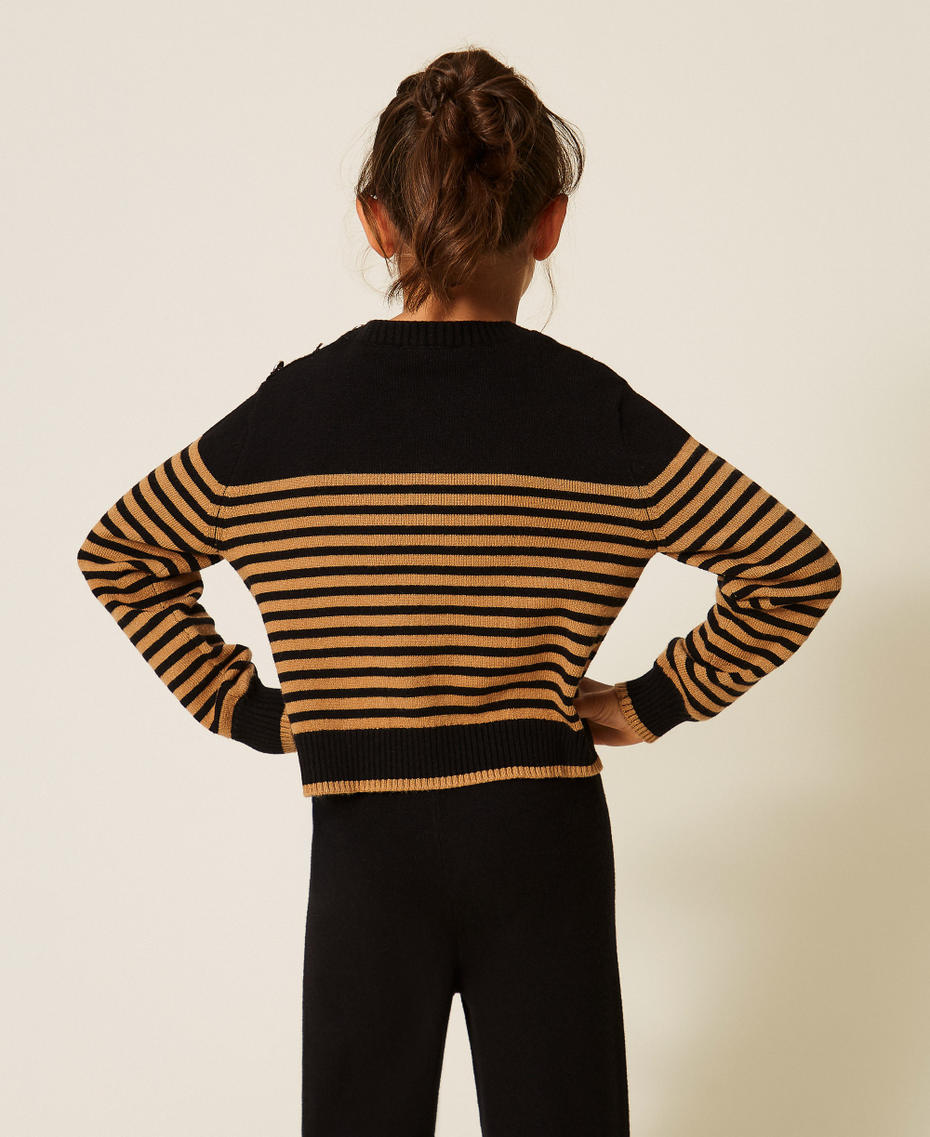 Striped jumper with buttons Black/"Iced Coffee" Brown Stripes Girl 262GJ3031_13771_03