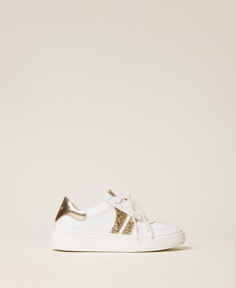 Trainers with glitter stripes Two-tone Off White/Gold Girl 261GCJ012_13238_01