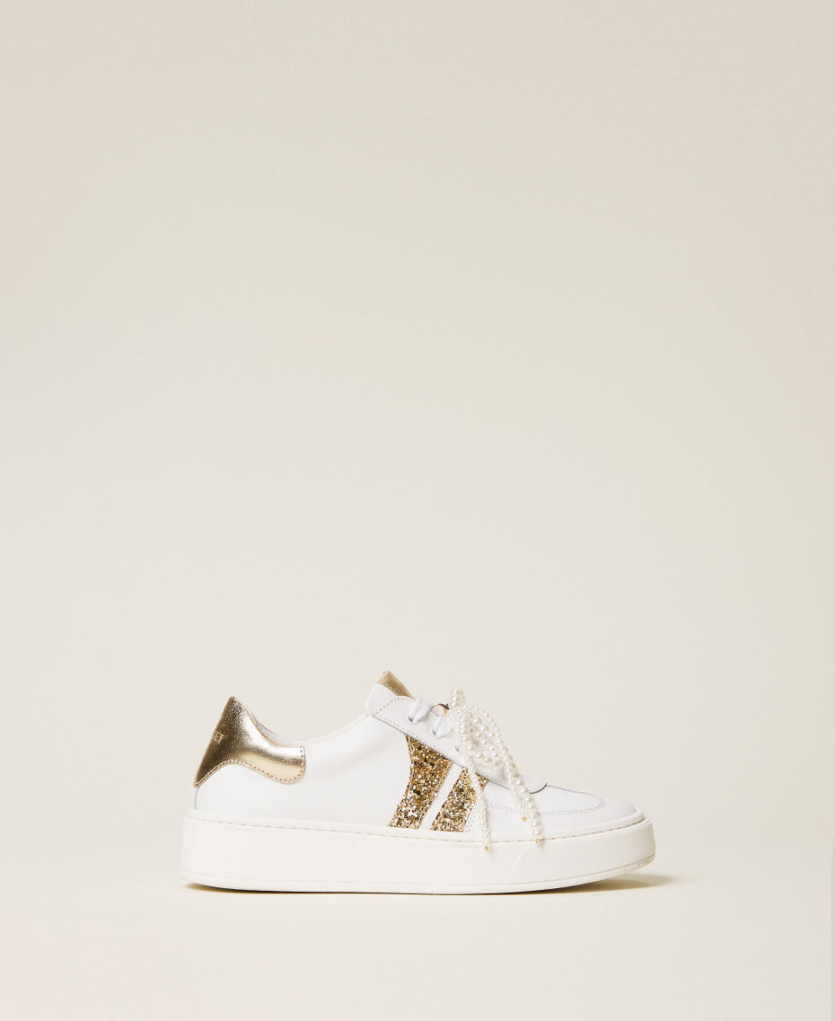 Trainers with glitter stripes Two-tone Off White/Gold Girl 261GCJ012_13238_01
