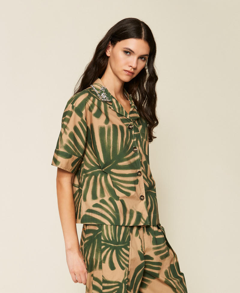 Camicia in popeline con stampa e ricamo Stampa Jungle Donna 261LL2TAA_13301_02