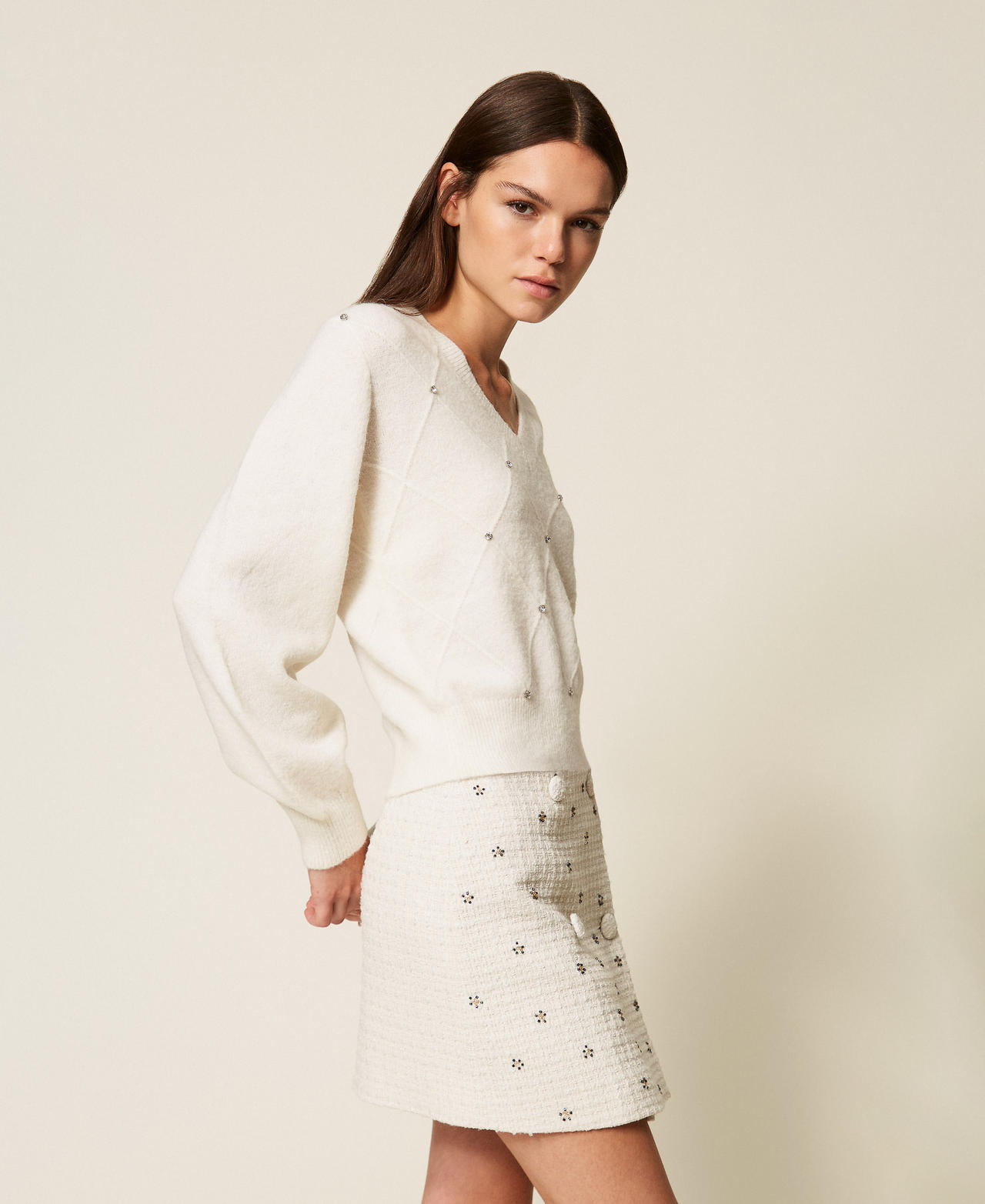 Pull avec losanges et broderie Off White Femme 252LL3ABB_00526_02