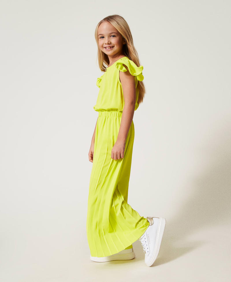 Pleated crêpe de Chine jumpsuit Yellow Plum Girl 251GJ2QQ4_12124_02