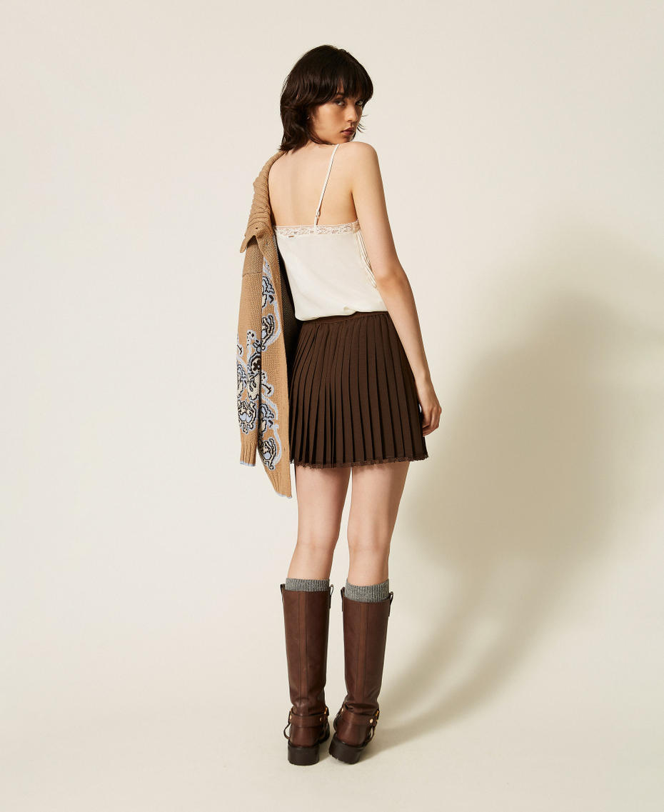 Pleated cr&ecirc;pe de Chine short skirt Darkness Brown Woman 262TP2351_13411_03