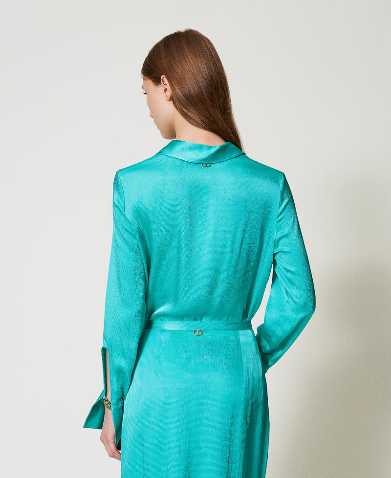 Satin blouse with shirt collar Emerald Sea Woman 251TE2044_12146_03