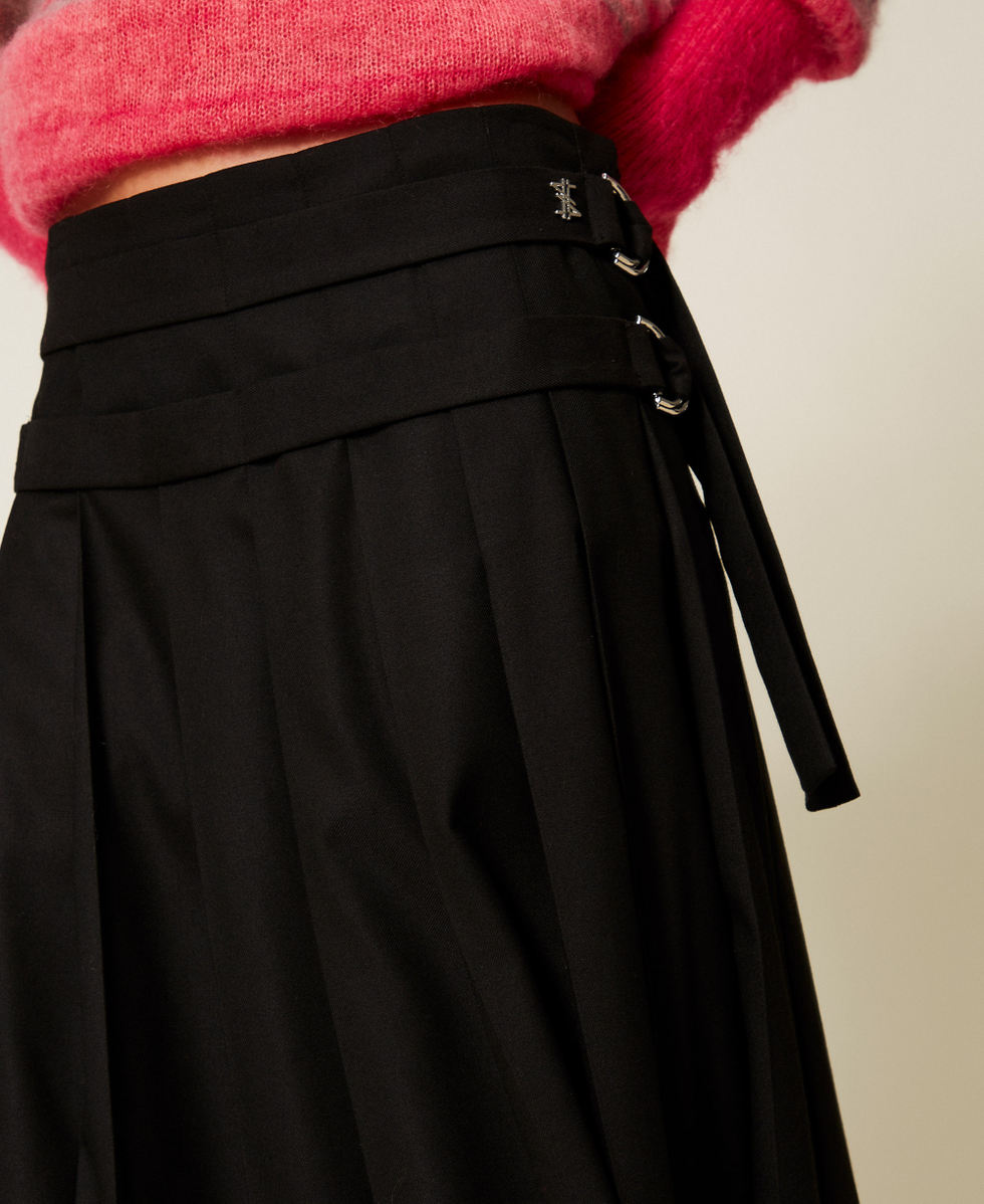 Jupe longue MYFO pliss&eacute;e avec ceinture Noir Femme 252AQ2112_00006_03