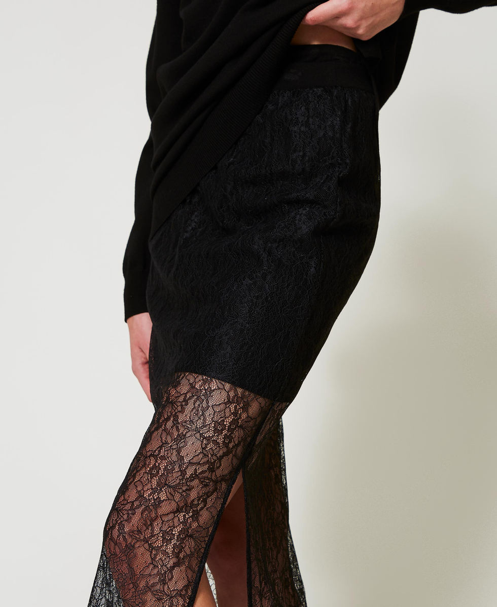 Abito corto in maglia e gonna in pizzo Nero Donna 251TP3412_00006_04