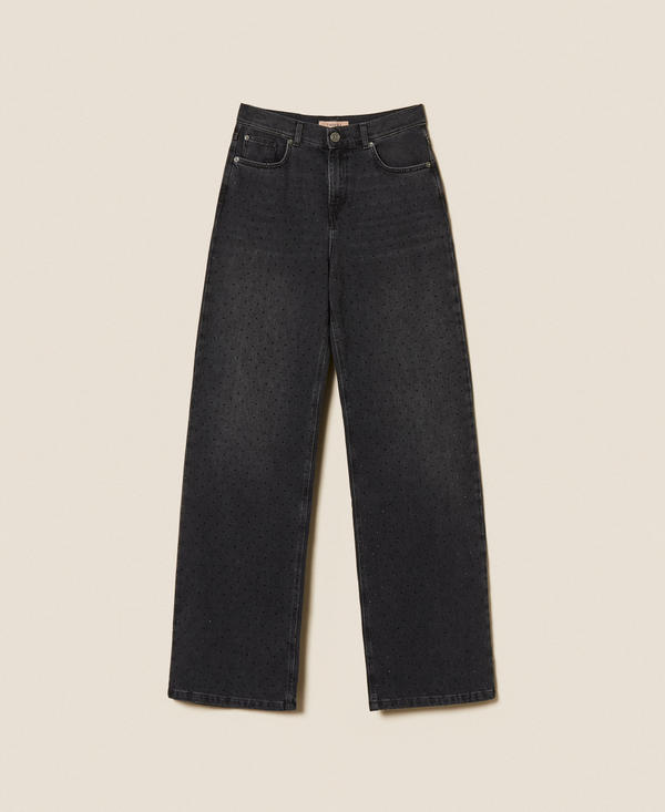 Czarne jeansy pięć kieszeni cyrkoniami