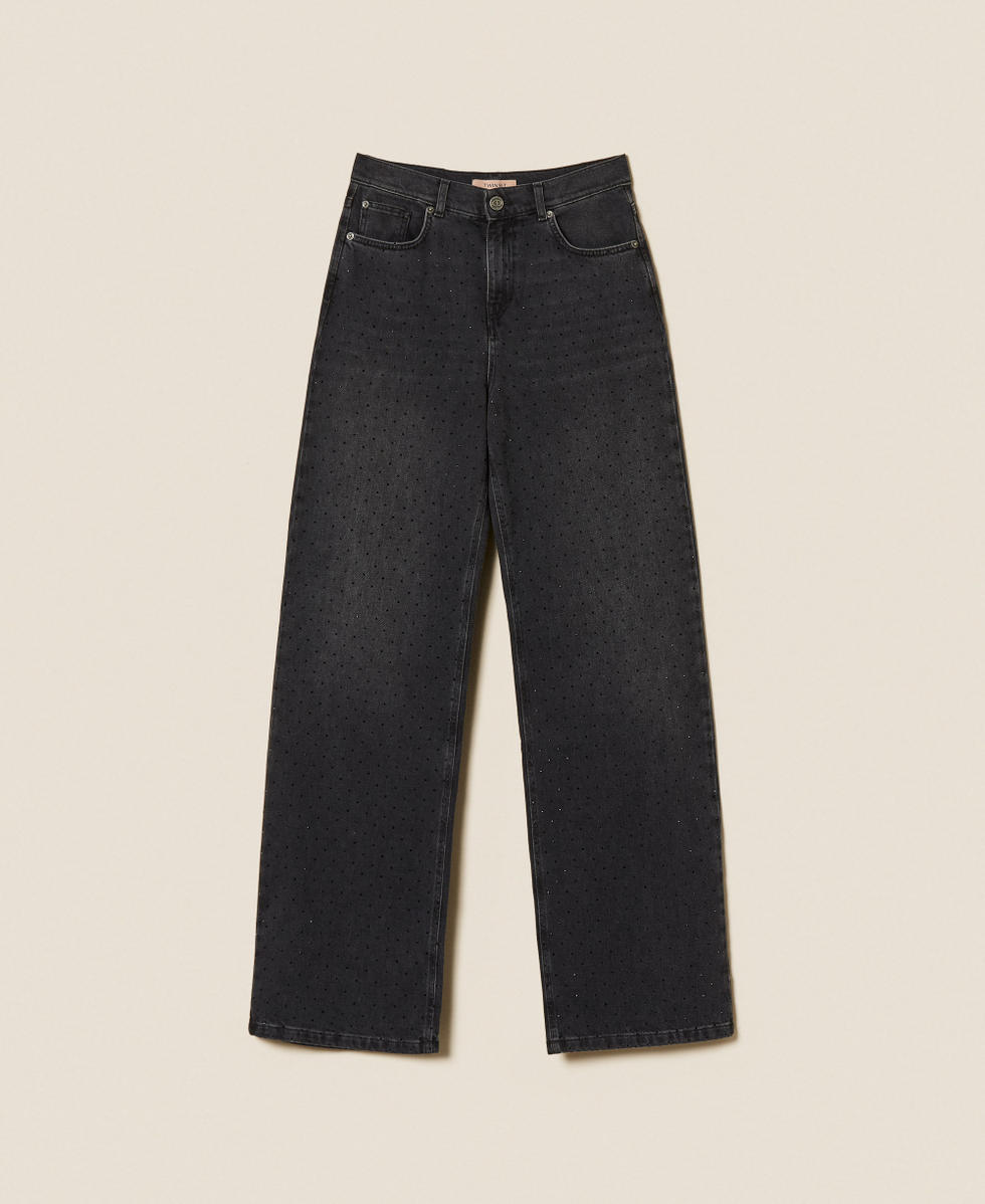 Schwarze 5-Pocket-Jeans mit Strass