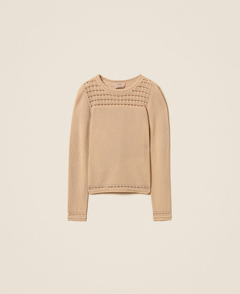 Rundhalspullover mit Zopfmuster Nougat Beige Frau 262TP3Q21_00519_S0
