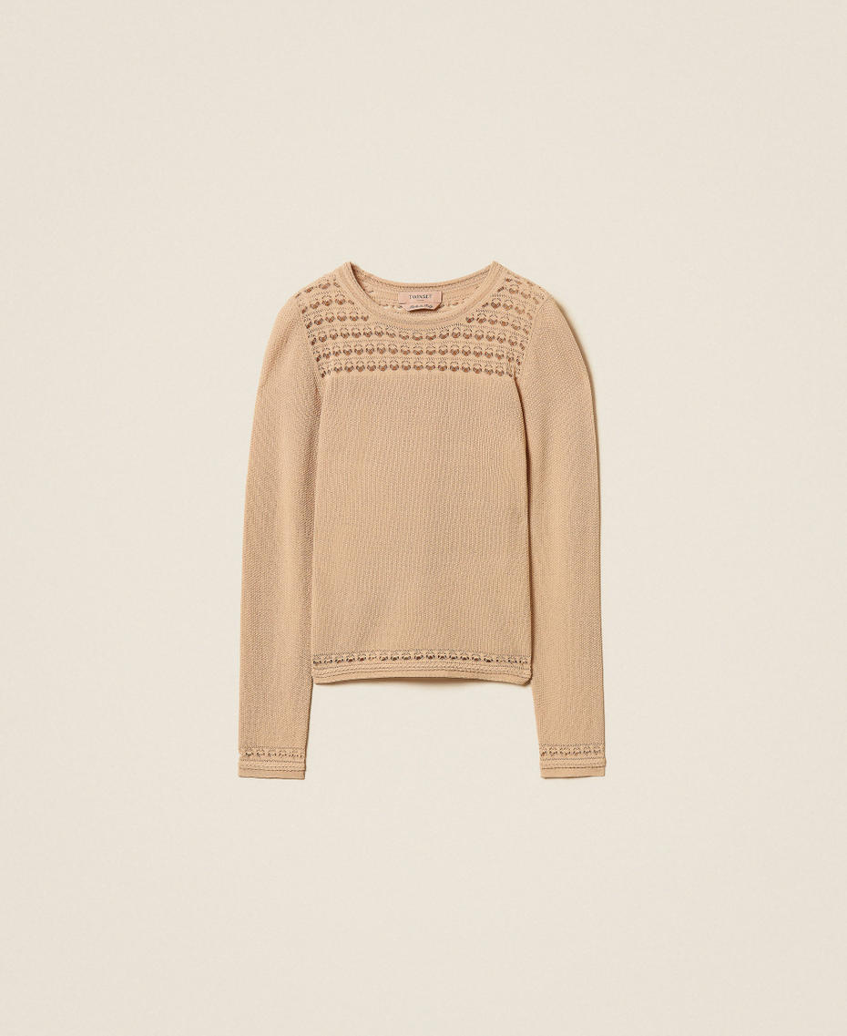 Rundhalspullover mit Zopfmuster Nougat Beige Frau 262TP3Q21_00519_S0
