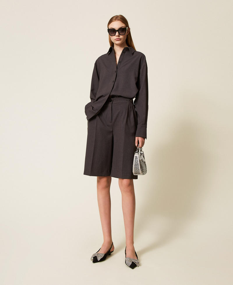 Oversized shirt with side slits Charcoal Grey Melange Woman 252TF2040_12840_T0