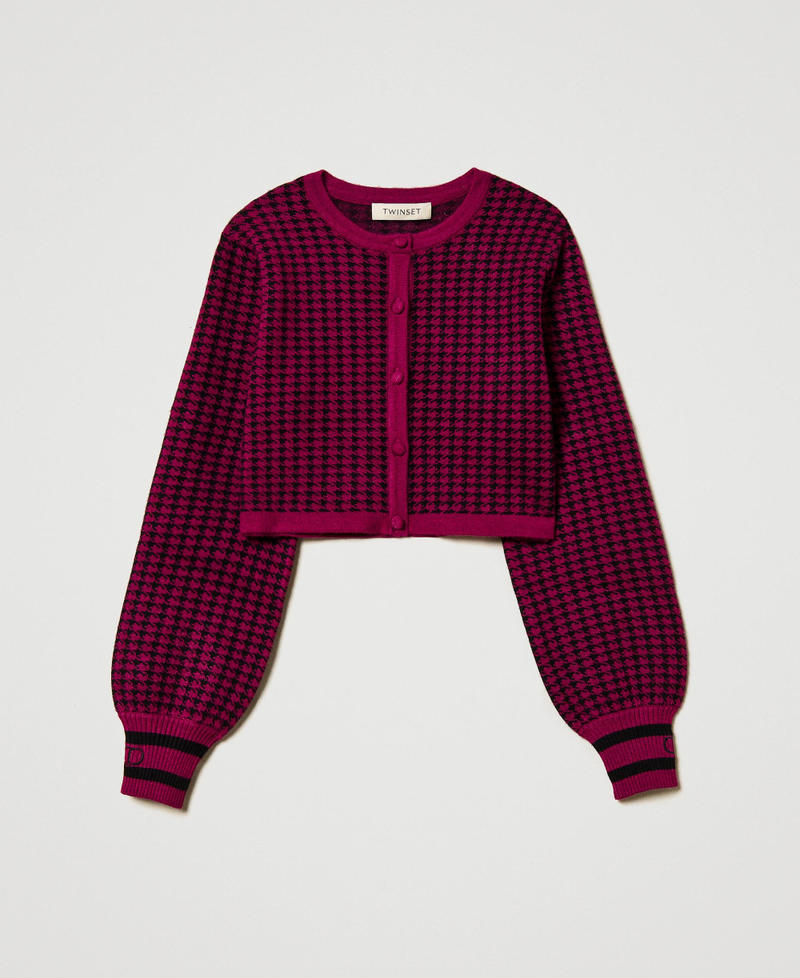 Jacke aus Jacquard-Strick mit Hahnentrittmuster Zweifarbig Magentaviolett/ Schwarz Mädchen 242GJ3100_11855_0S