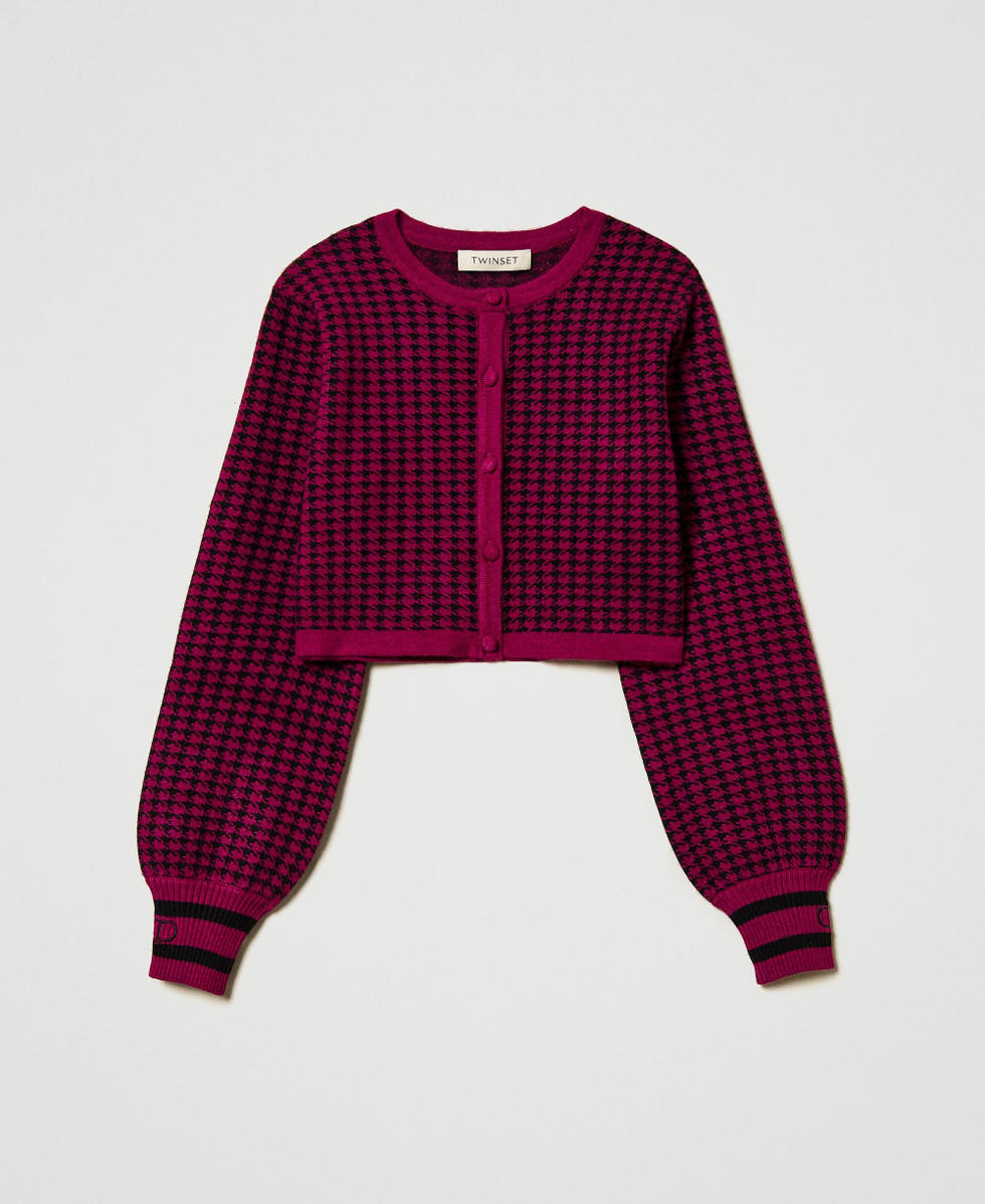 Chaqueta de punto jacquard de pata de gallo Bicolor Magenta Purple / Negro Niña 242GJ3100_11855_S0