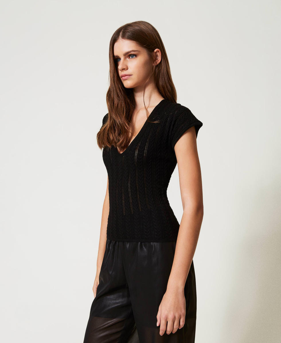 Jersey ce&ntilde;ido con canal&eacute; Negro Mujer 251LB3CBB_00006_01