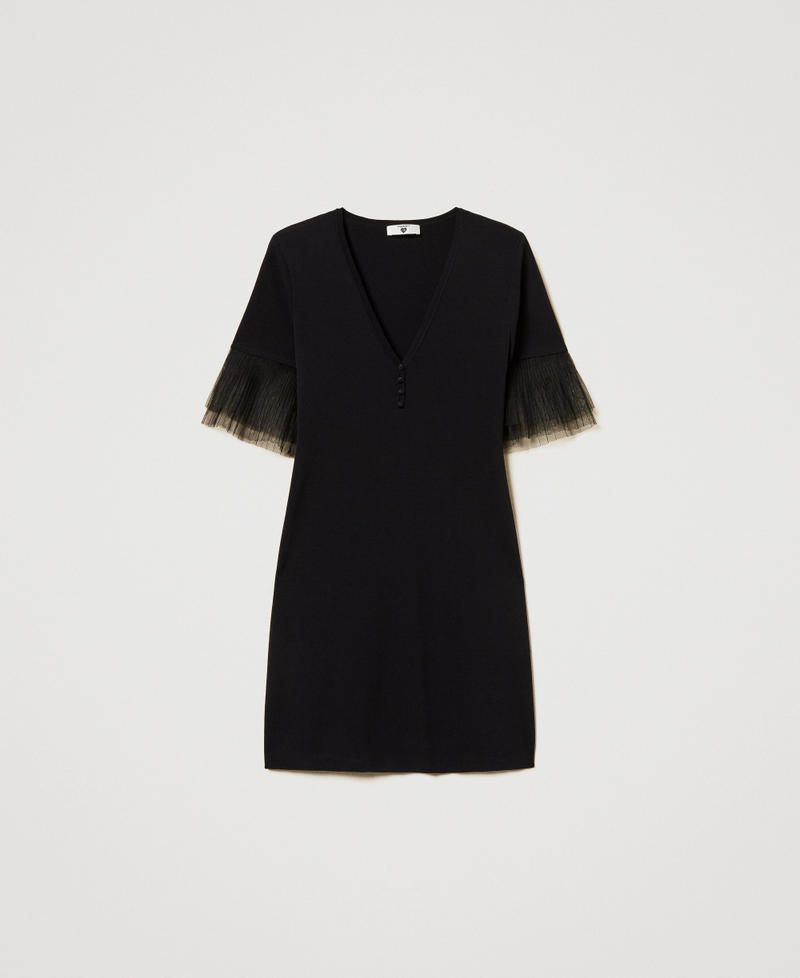 Short knit dress with tulle ruffles Black Woman 251LL3MBB_00006_S0