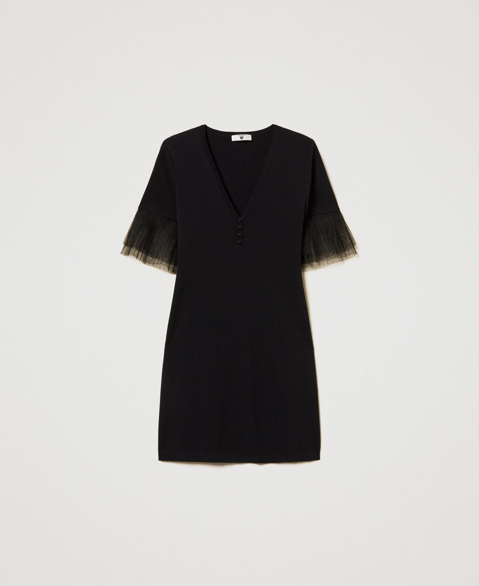 Short knit dress with tulle ruffles Black Woman 251LL3MBB_00006_S0