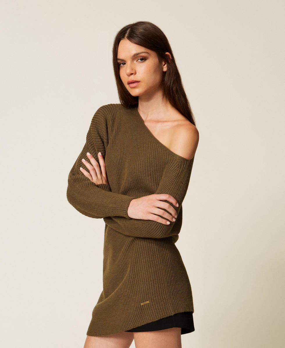 Wool blend asymmetric jumper Green Olive Woman 252LI3MAA_12655_03