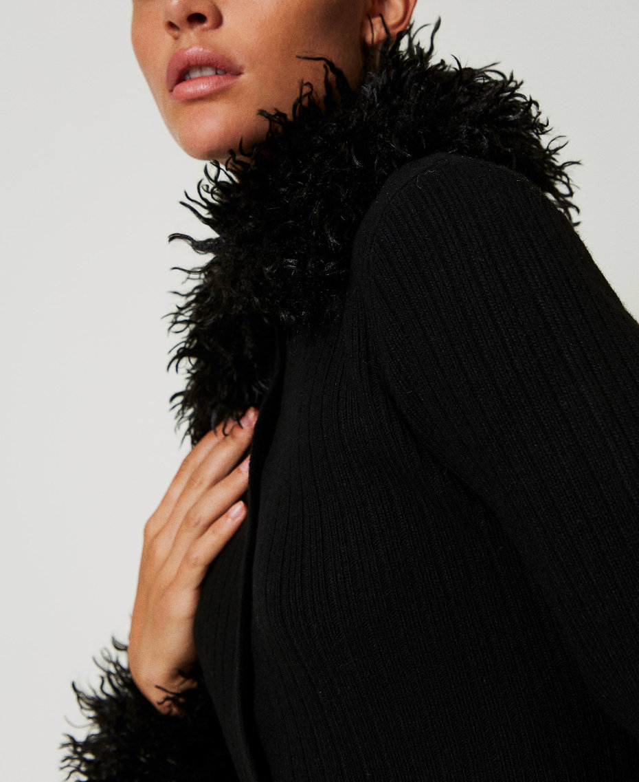 Wool blend and faux fur long cardi-dress Black Woman 242TT3430_00006_04