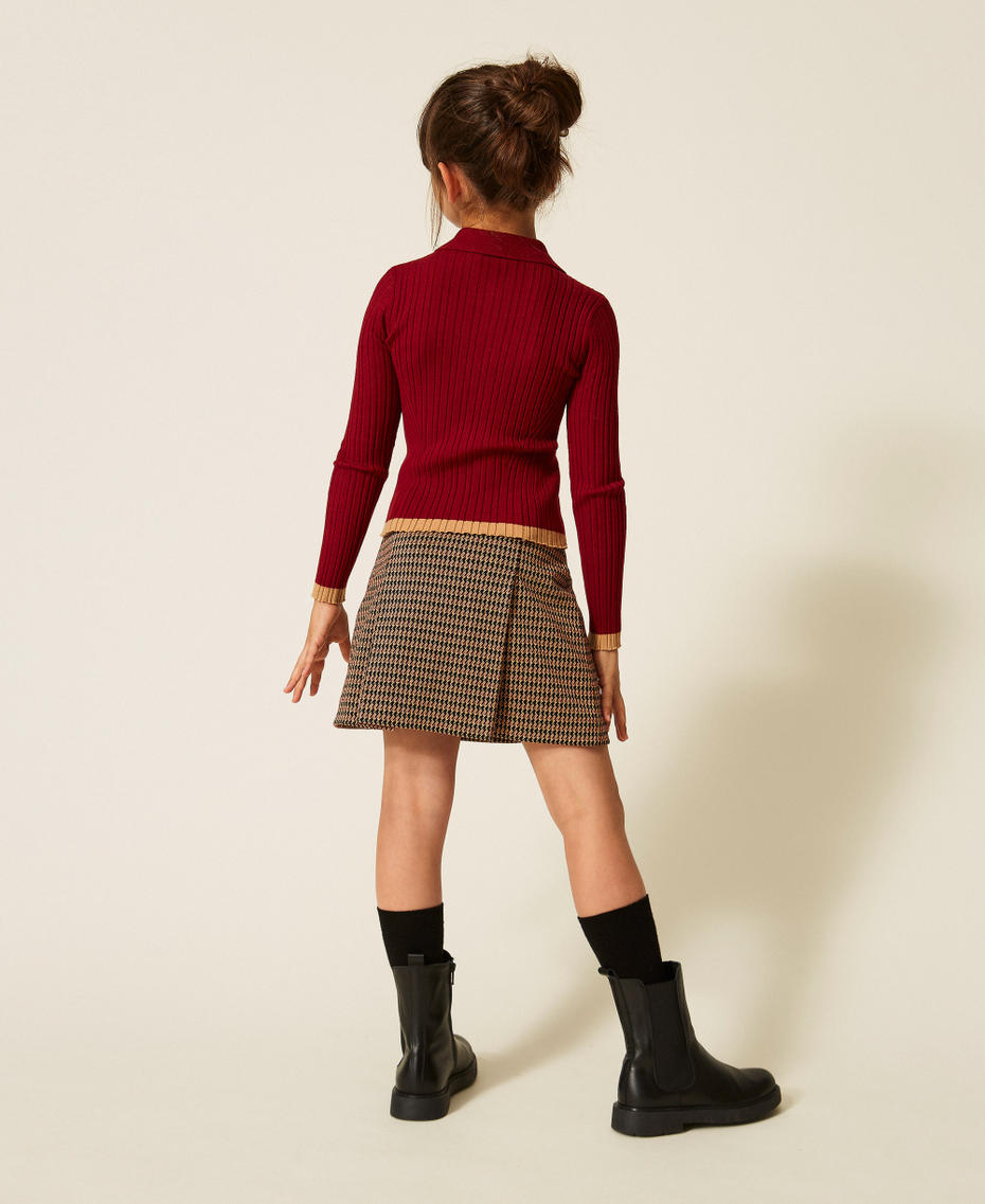 Houndstooth miniskirt "Iced Coffee" Brown/Red Ruby Houndstooth Girl 262GJ2091_13819_03