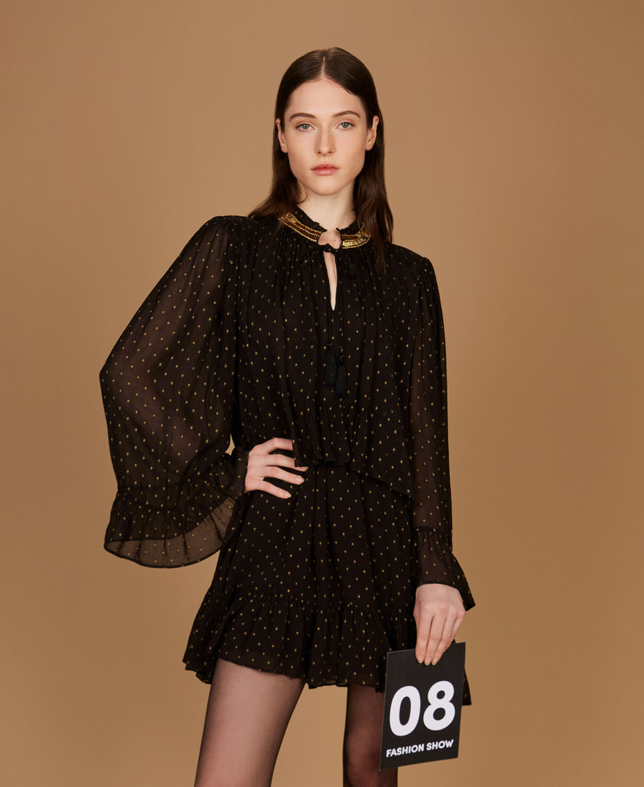 Abito corto in georgette fil coupé Nero Donna 252TS2281_00006_PS