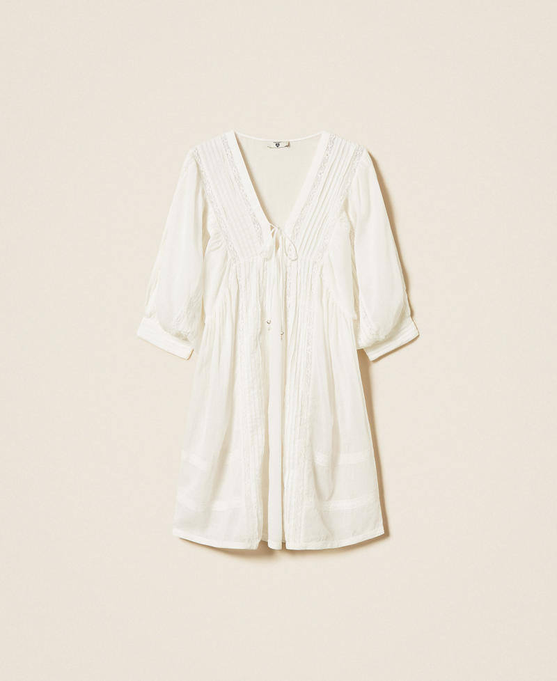 Короткое муслиновое платье с кружевом Off White женщина 261LM2HEE_00526_S0