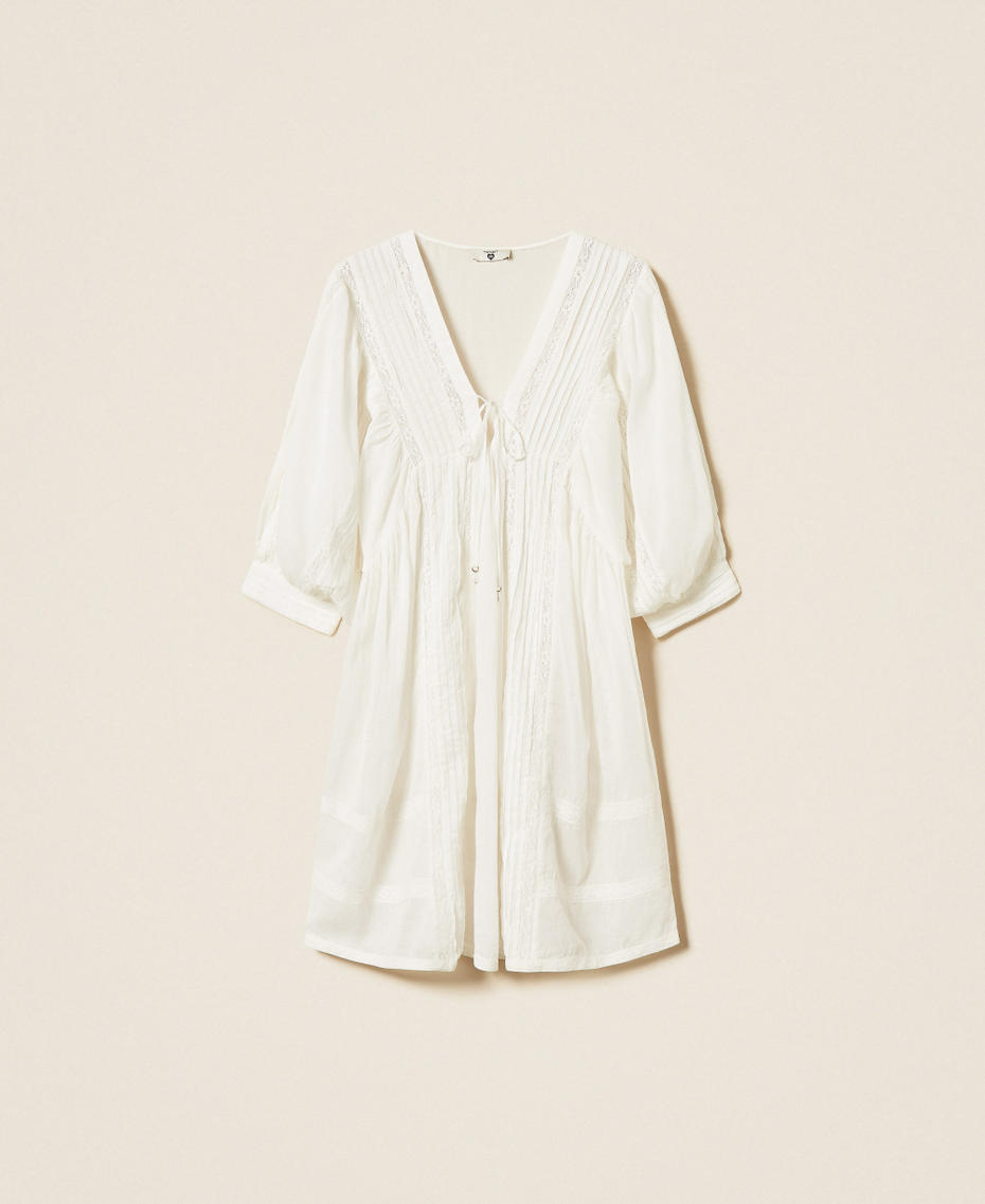 Короткое муслиновое платье с кружевом Off White женщина 261LM2HEE_00526_S0