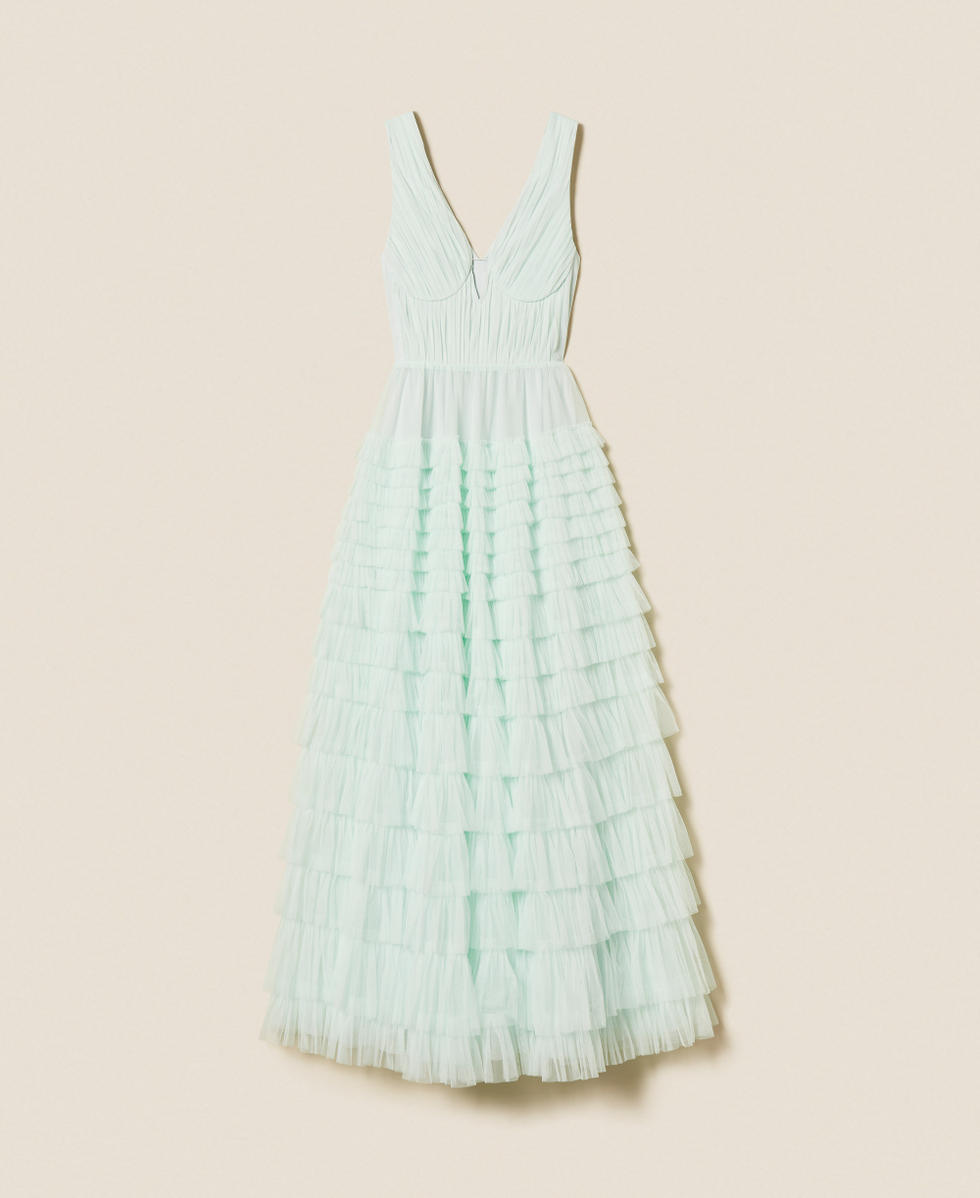 Long pleated tulle dress
