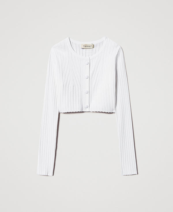 Cropped ribbed cardigan with Oval T