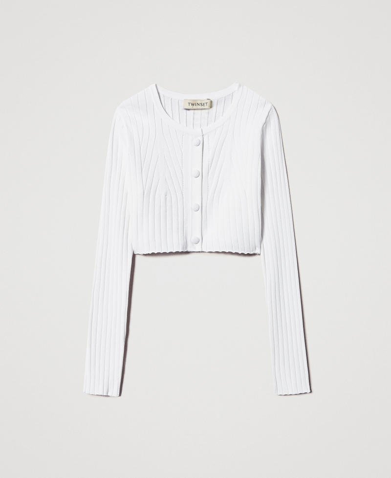 Gerippter Cropped-Cardigan mit Oval T "Ice"-Wei&szlig; M&auml;dchen 251GJ3405_00808_S0