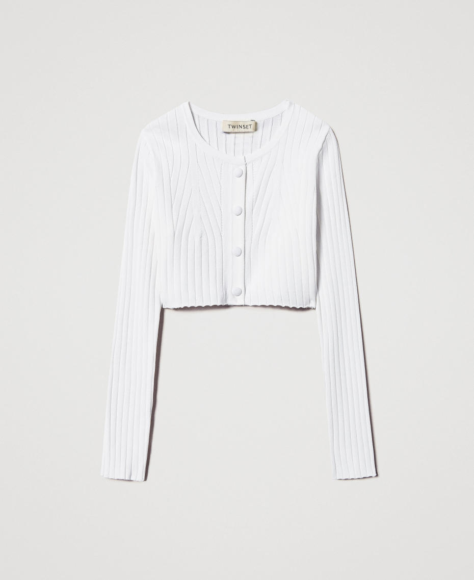 Gerippter Cropped-Cardigan mit Oval T "Ice"-Wei&szlig; M&auml;dchen 251GJ3405_00808_S0