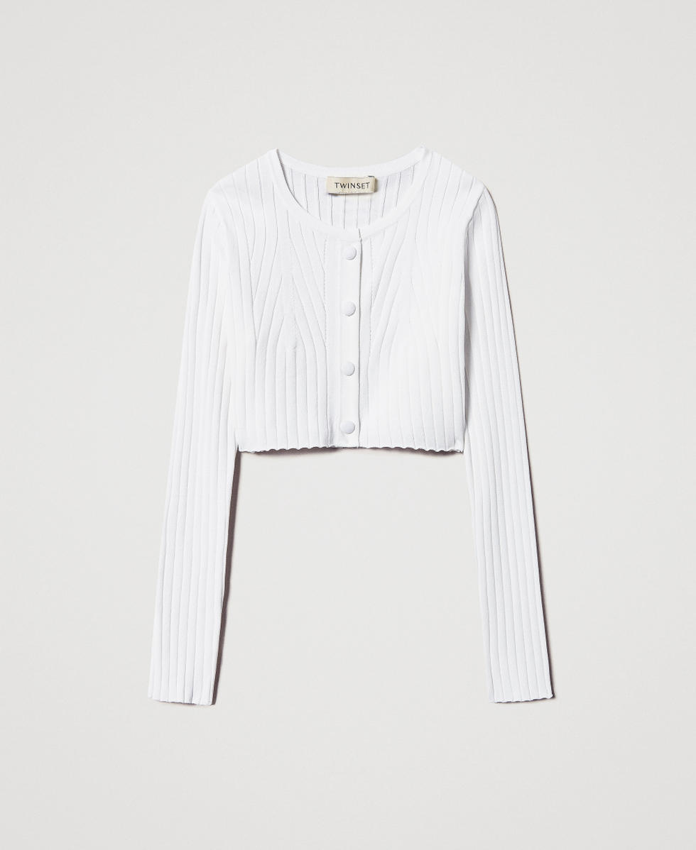 Cropped ribbed cardigan with Oval T