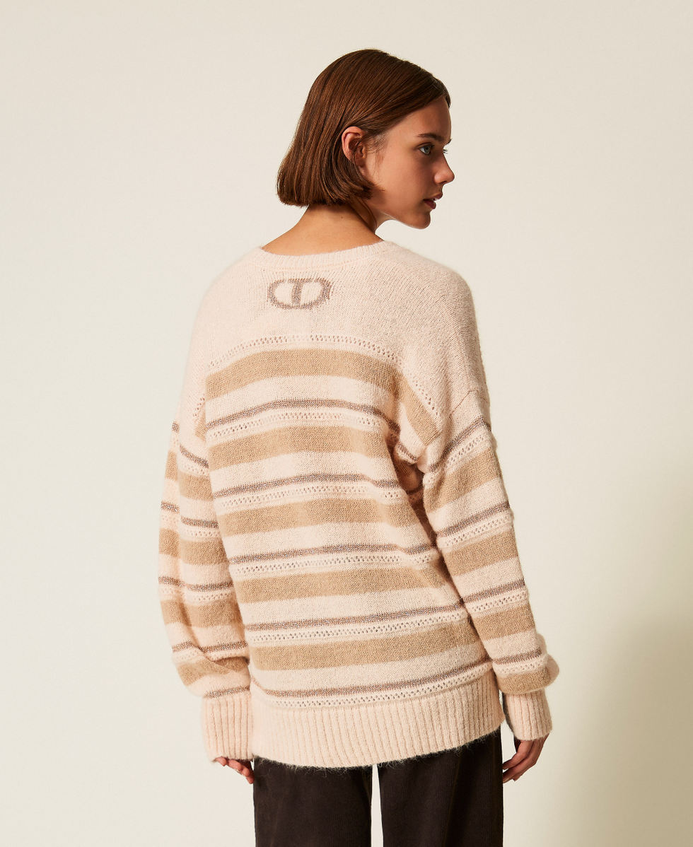 Longpullover aus Alpaka-Mischung Streifen Alpakabraun /Alpaka Lurex Frau 252TT3072_13009_03