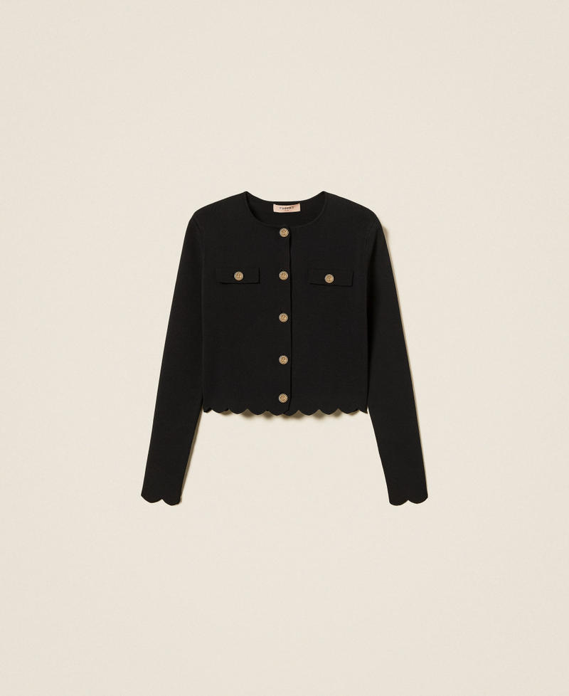 Knit jacket with logo buttons Black Woman 252TP320A_00006_S0