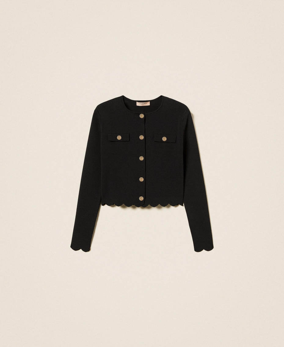 Knit jacket with logo buttons Black Woman 252TP320A_00006_S0