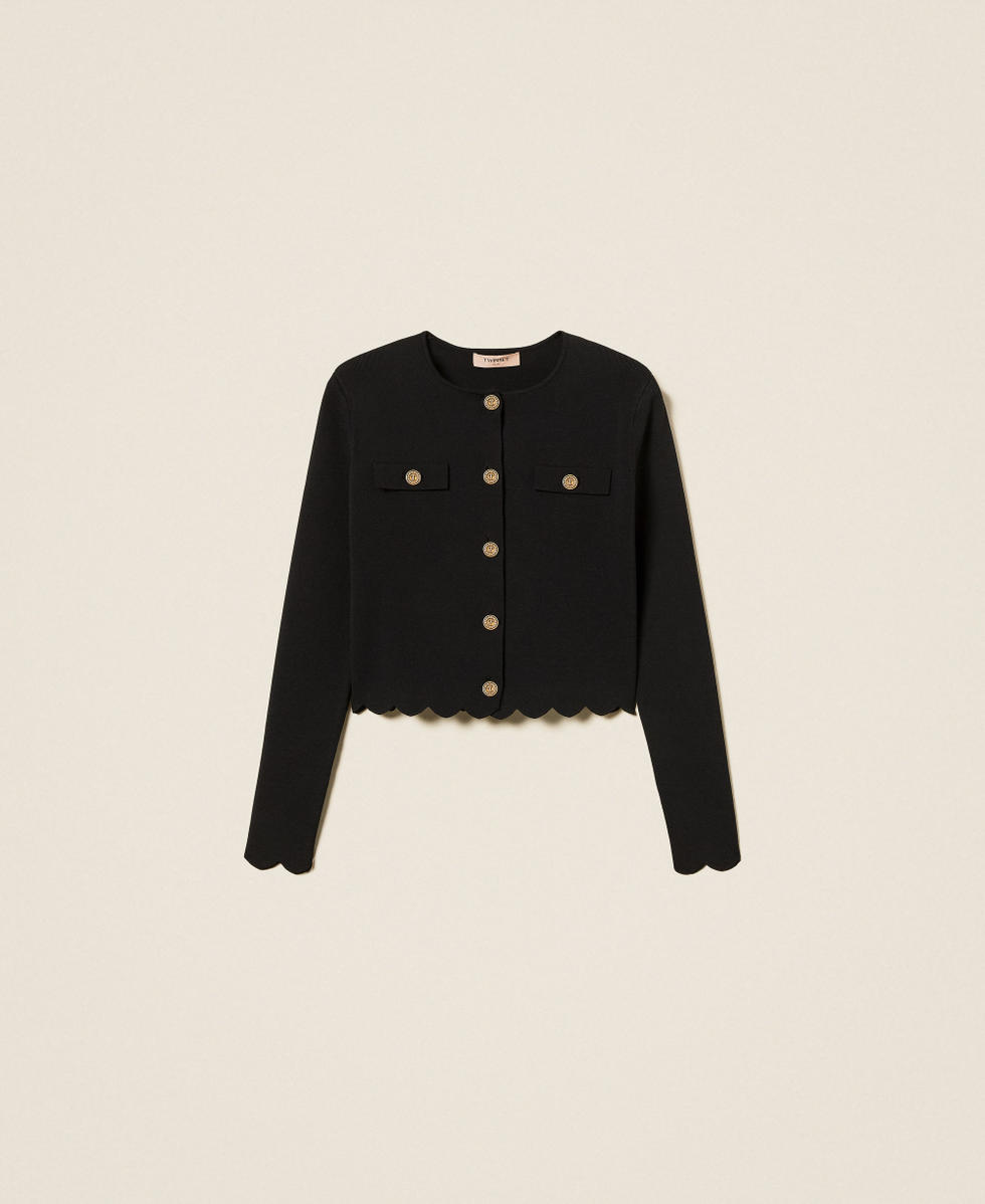Giacca in maglia con bottoni logati Nero Donna 252TP320A_00006_S0