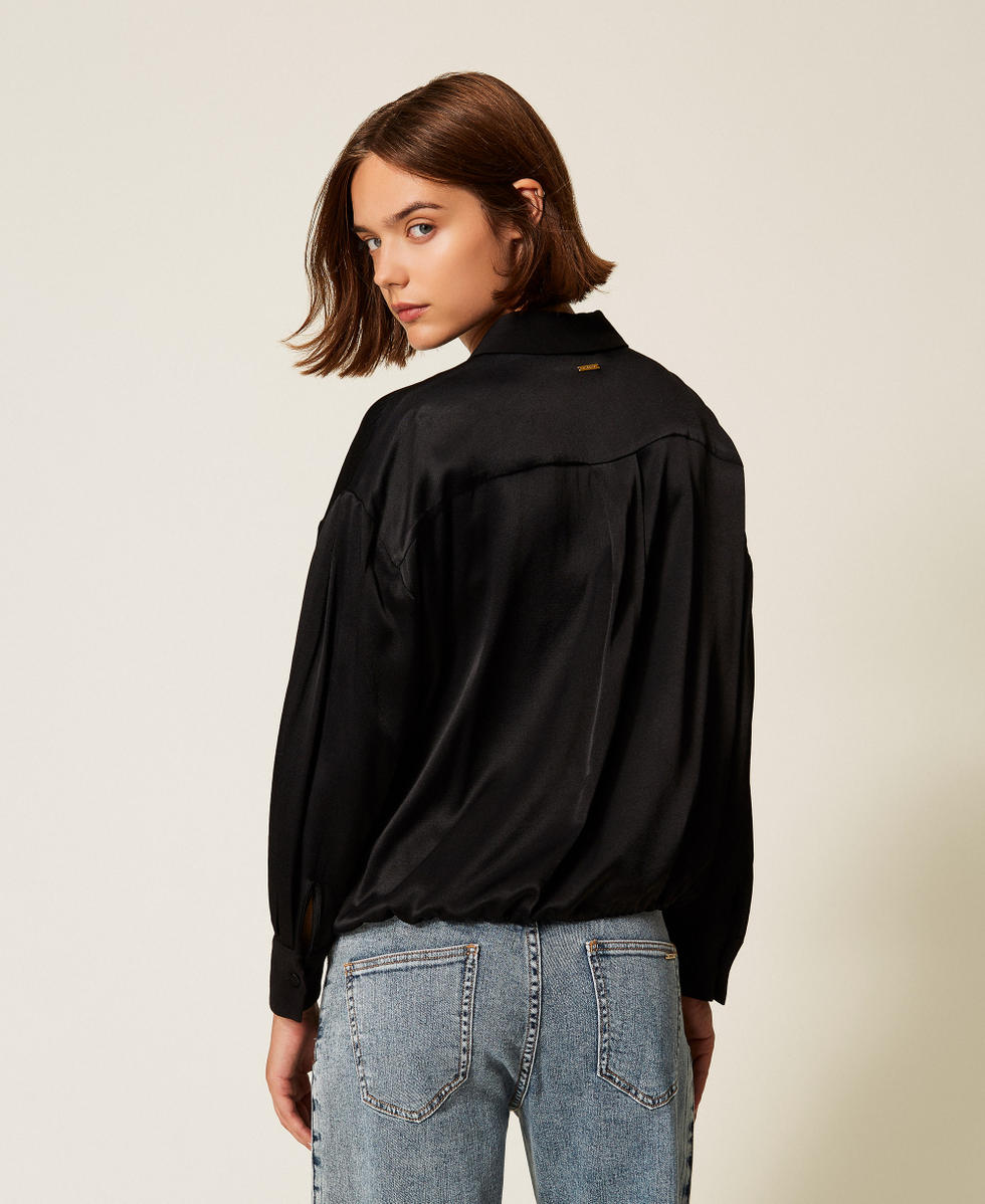 Satin shirt with drawstring Black Woman 252LI2TAA_00006_04