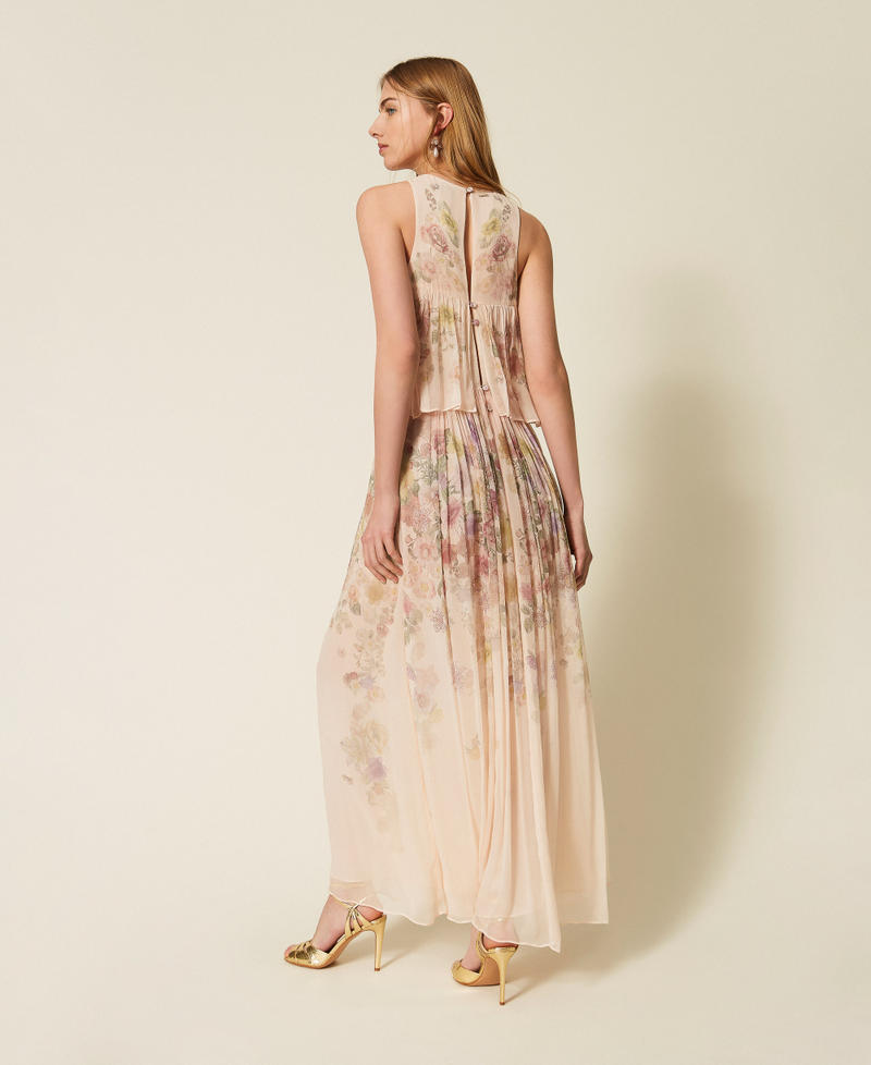 Long cr&eacute;pon floral dress Wildflowers Pastel Colour Print Woman 261TT2560_13588_03