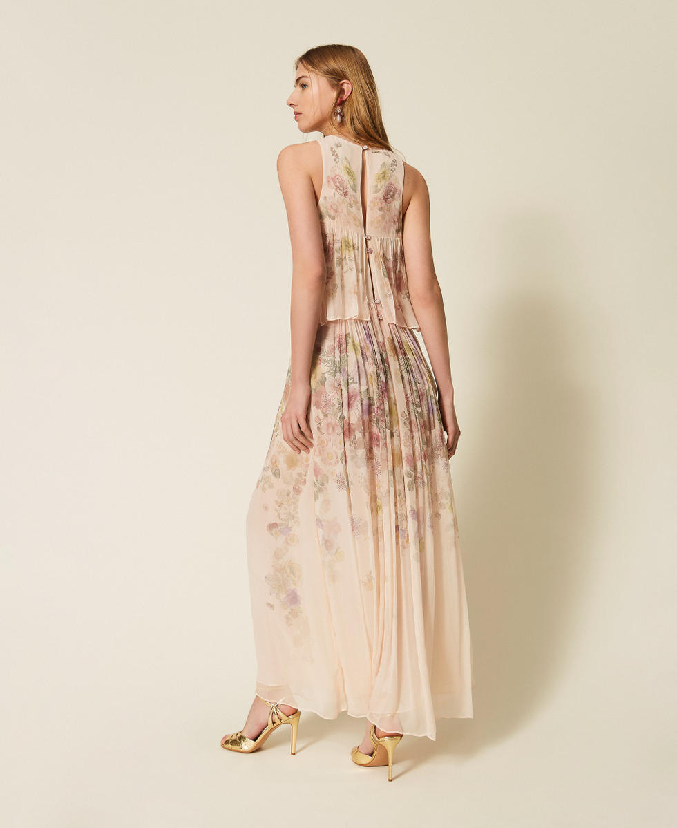 Long cr&eacute;pon floral dress