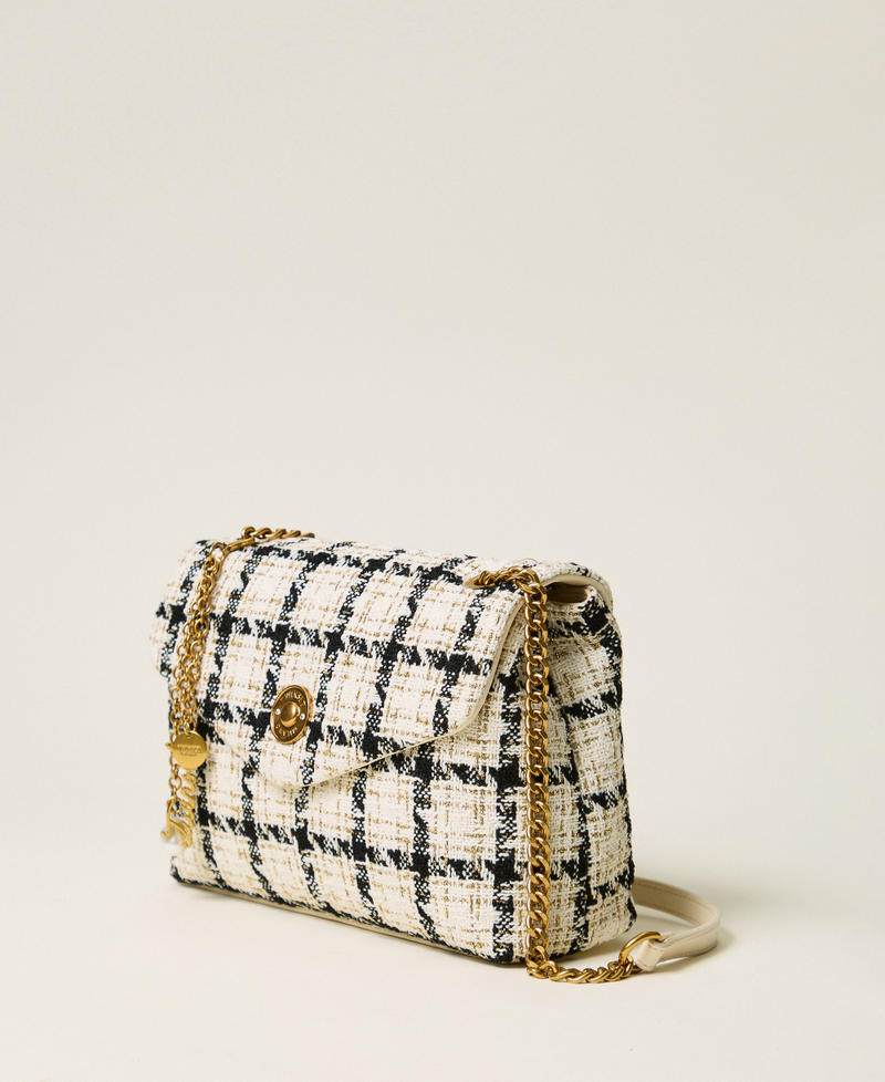 Umh&auml;ngetasche aus kariertem Boucl&eacute; Boucl&egrave; Karos Lilie / Schwarz / Gold Frau 262TB7320_13859_02