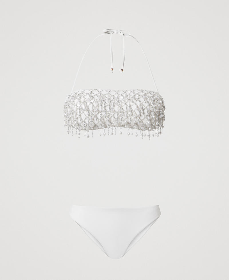 Embroidered bandeau top and Brazilian bikini bottoms Sugar White Woman 251LMMC11_00632_S0